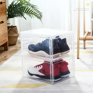 Foldable 유형 투명한 신발 상자, 신발 저장 상자, 자석 신발 상자 주문 로고 조직자를 가진 정면 열려있는 명확한 신발 상자