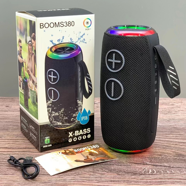 BOOMS380 IPX6 Waterproof Fabric Wireless Blue-tooth Speaker Stereo Bass 3D Woofer RGB LED Light Portable Speaker for Outdoor Use