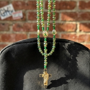 Collier Catholique Fait Main en Perles <span class=keywords><strong>de</strong></span> Cristal, Chapelet Religieux avec Croix, Saint Jude et Vierge Marie - Product Image 3