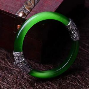 Brazalete Vintage con Degradado Verde, Imitación de Jade Blanco Hetian, Brazalete Sencillo de Estilo Chino Retro con Dije de Ópalo - Product Image 2