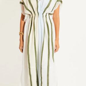 เดรสผู้หญิงขายดีรุ่นใหม่ ผ้าลินินคอตตอนลำลองแฟชั่นสำหรับฤดูร้อน ชุดเดรสฤดูร้อนผู้หญิงแบบสั่งตัดปี 2025 ลายทางความยาวปานกลาง - Product Image 2