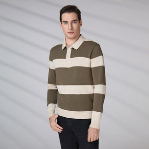 Camiseta Polo Personalizada Informal con Logotipo Bordado, Transpirable, 100% Algodón, Suéter de Punto a Rayas de Alta Calidad para Hombre - Product Image 2