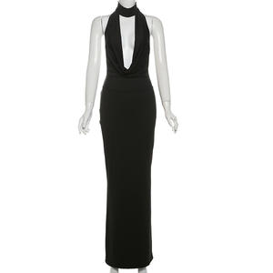 Viviblook Z0205DS Nouvelle Robe de Soirée Élégante et Sexy pour Femme, Col Halter, Décolleté en V, Dos Nu, Fente Latérale - Product Image 2