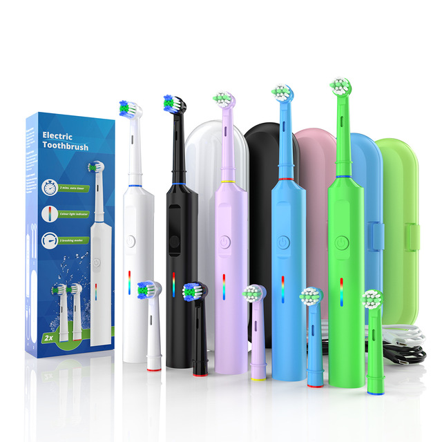 Adult Sensitive Teeth Rotating Electric Toothbrush Rotary Design Soft Furry Bristles 3 Modes IPX7 Waterproof Foldable