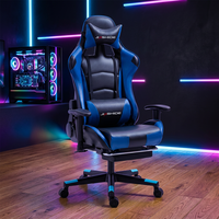 Fauteuil de Gaming Ergonomique avec Repose-Pieds en Cuir PU, Inclinable, Dossier Haut, Pivotant, Réglable en Hauteur (3 Positions à Gaz)