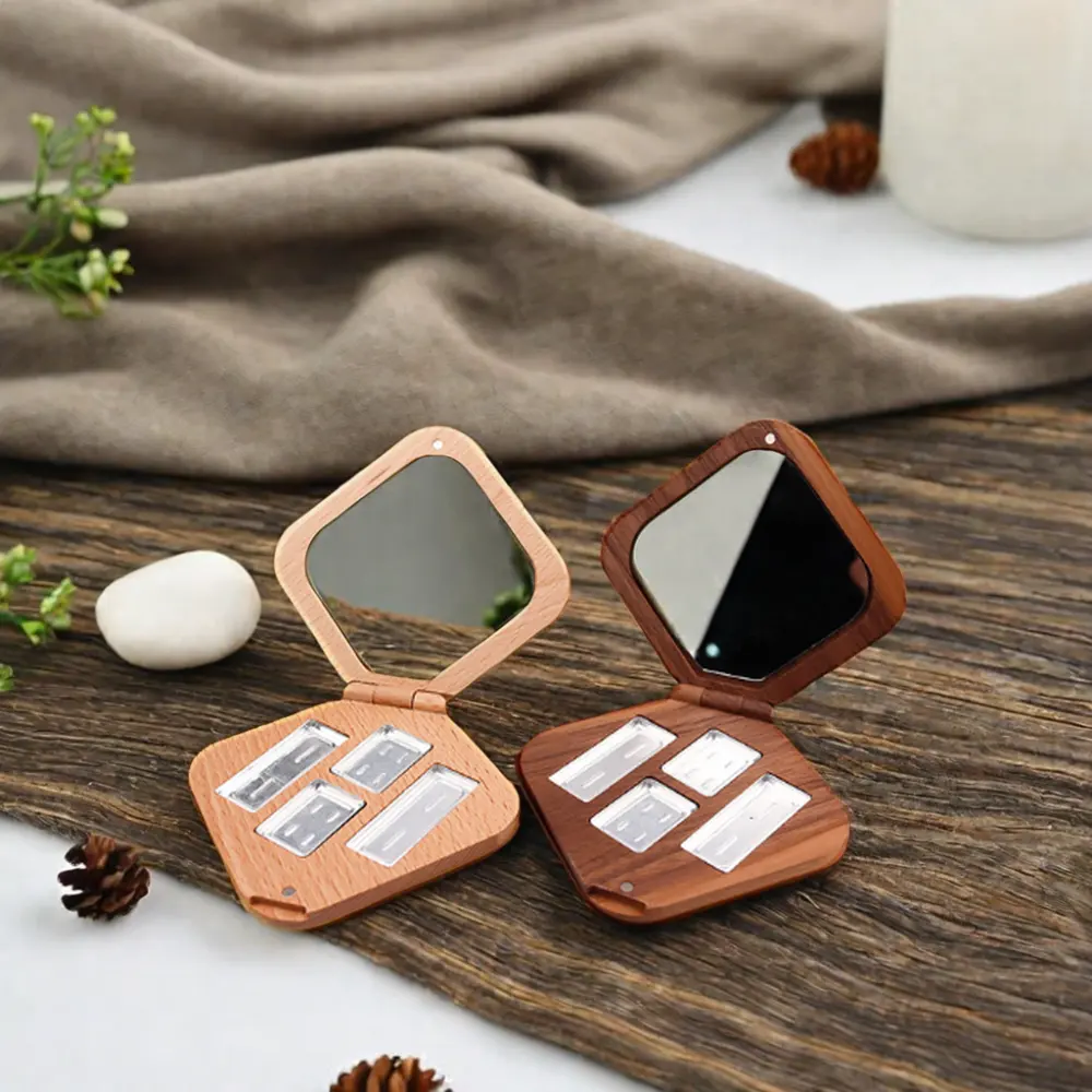 Paleta de maquillaje de sombra de ojos compacta de etiqueta privada, polvo prensado en polvo, caja de madera duradera, cajas de Bambú