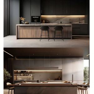 Gabinete de cocina de melamina de diseño modular moderno sin mango negro mate de lujo personalizado - Product Image 6