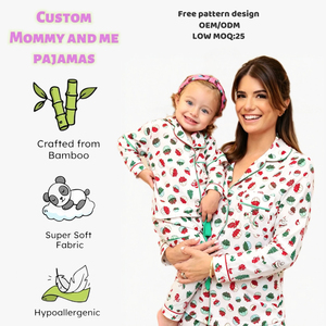 Fabricante ODM, Venta al por Mayor, Conjunto de Pijama de Manga Corta, Marca Privada, Logotipo Personalizado, Ropa de Dormir de Dos Piezas, Pijama para Mamá e Hija - Product Image 2