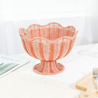 Handgeweven gegolfde PP rotan fruitkom met voet, decoratieve fruitmand voor aanrecht, voor snacks & snoepjes.