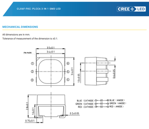 LEDs Multicolores CREEs CLX6F-FKC-CKNNQDGBB7a363 622nm Rojo 530nm Verde 470nm Azul RGB SMD - Product Image 6