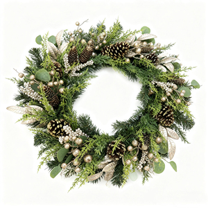 Bán buôn tùy chỉnh hoa khô giáng sinh Vòng hoa với màu xanh lá cây tươi tốt sang trọng thân thiện với môi ngoài trời Cửa & trang trí nội thất nón thông - Product Image 4