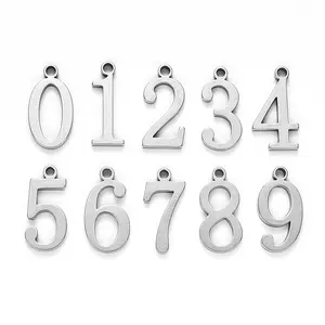 Stainless steel non tarnish charms customize gold plated silver color number charm for jewelry making supplier