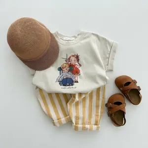 Garçons filles pantalons 2024 nouveau coton décontracté enfants lâche rayé pantalons longs bébé vêtements d'été