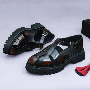 Sandales en cuir pour hommes, finition brillante, en cuir de vachette, boutonnées, pour affaires - Product Image 4