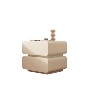Mesa de Noche de Madera Maciza Color Crema con Cajón de Almacenamiento, Diseño Moderno y Minimalista para Dormitorio - Product Image 4