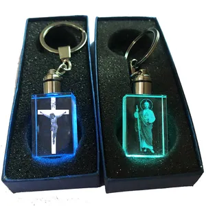 Новогодний рекламный подарок, дешевый брелок с изображением Иисуса, стеклянный античный крест, со светодиодом