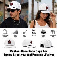 Casquette Trucker OEM ODM en Corde Blanche Rose avec Broderie 3D Rouge, Maille Perforée au Laser, Chapeau Snapback Couleur Personnalisée, MOQ, BSCI, Barudan, Expédition DDP