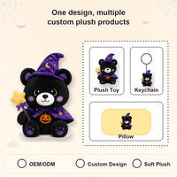 Peluche d'Halloween personnalisée en forme d'ours, jouet en peluche doux, poupée magique avec chapeau de sorcière, badge citrouille, baguette magique, décorations, faible MOQ, support OEM ODM