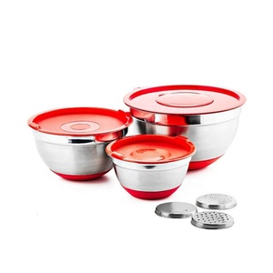 Nhà bếp bakeware trộn bát đặt 5 cái thép không gỉ Màu Đỏ Bát salad với graters - Product Image 2