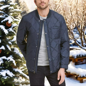 Men's Coated Solid Color Rhombus Stitching Derivative <b>Thin</b> Standing Collar <b>Waterproof</b> Windproof Winter Fashion Warm Trendy - Product Image 2