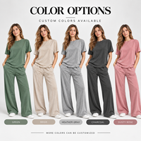 Ensemble deux pièces pour femme en coton biologique, t-shirt et pantalon vert, marque privée personnalisée, faible MOQ, fabricant en gros