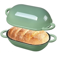 Cocotte ovale en fonte émaillée 5QT avec couvercle auto-égouttant à picots, pour rôtir, braiser, mijoter et cuire