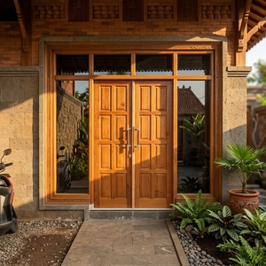 Système de porte principale double en teck massif à 16 panneaux Heritage Manor avec transom et encadrement latéral - Product Image 3