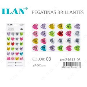 Adesivi Glitterati a Forma di Cuore con Strass Ilan Multicolore 18 mm Circa 24 Pezzi - Product Image 1