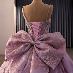 261002 Robe de bal moderne à bretelles spaghetti avec nœud, ornée de perles et de cristaux, en dentelle, taille naturelle, pour jeunes filles de 16 ans, longueur ras du sol, avec perles - Product Image 6