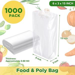 ถุงพลาสติกใสสำหรับใส่ผลิตผลทางการเกษตร 1000 ชิ้น ขนาด 6x3x15 นิ้ว แบบมีฐาน สำหรับเก็บอาหาร ขนมปัง ของใช้ในครัวเรือน - Product Image 2