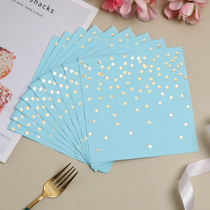 Hanlin Paper Napkin 330mmx330mm Gold Dots Blue Disposable For <b>Wedding</b> Party - Product Image 3