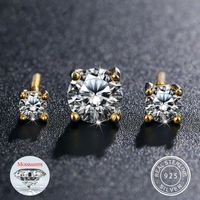 Boucles d'oreilles en argent sterling 925 plaqué or 18 carats, certifiées GRA, pierre de moissanite de couleur D, bijoux de mariage pour femmes et hommes