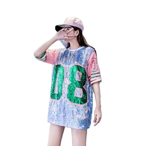 Luck <strong>Sequin</strong> <strong>Top</strong> Ladies Four Clovers T-Shirt Pats Saint Patrick ' S Day Clothes <strong>Silver</strong> <strong>Sequin</strong> Fabric Women Casual Dresses - Product Image 6