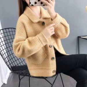 <span class=keywords><strong>2022</strong></span> nuevo estilo coreano para <span class=keywords><strong>mujer</strong></span>, abrigo con cuello de solapa de lana de piel sintética de visón para <span class=keywords><strong>mujer</strong></span>, ropa de <span class=keywords><strong>mujer</strong></span> de otoño e invierno, chaqueta informal dulce a cuadros de punto - Product Image 4