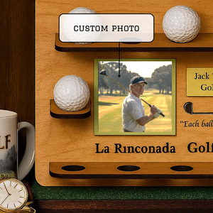 رف خشبي مخصص لعرض كرات الجولف مع صورة، هدية خشبية لعيد الأب لحفظ الذكريات، رف تذكاري للاعبي الجولف - Product Image 4