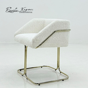Keynes Luxury Teddy Fabric Cantilever Dining Chair White Gold Metal Frame for Hotel Cafe Commercial Use - Product Image 3