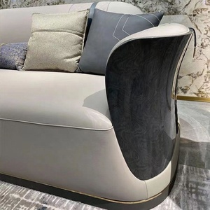 Bộ ghế sofa phòng khách cao cấp phong cách hoàng gia Ý, chất liệu da hiện đại, chất lượng cao, khung gỗ, màu trắng vàng. - Product Image 4