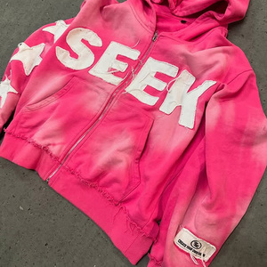 Felpa con cappuccio da uomo con Zip Vintage lavata con acido stampato in stile Street personalizzato stile OEM - Product Image 3