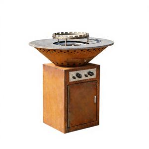 Barbecue moderne d'extérieur en acier Corten avec allumage automatique du feu, certifié CE, trous de ventilation, base à rouille naturelle pour jardin - Product Image 1