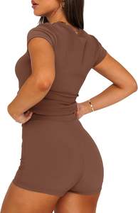 Tenues d'été décontractées deux pièces pour femmes longues tricotées ensemble de vêtements courts assortis 2 pièces respirant et écologique - Product Image 4