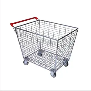 Mesh Basket Tally Cart Supermarket Trolley Grid with Wheels Shopping Cart