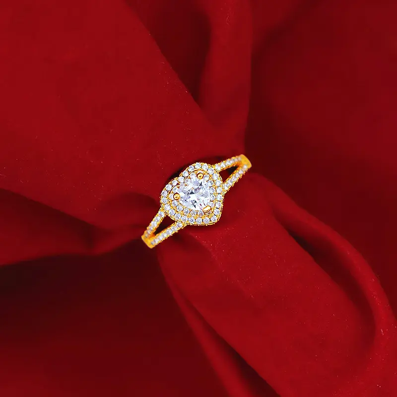 Wholesale Fashion New Gold Love Zircon Gem Diamond Ring Wedding Band Adjustable Open Ring for Women Valentine's Day Gift