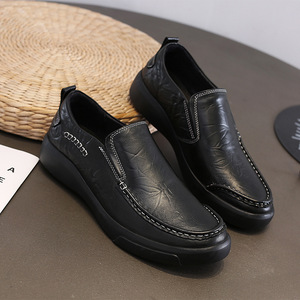 Mocassins pour hommes en cuir de vache, bout rond, chaussures décontractées confortables, couleur unie, semelle extérieure en caoutchouc - Product Image 2