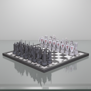 مخصص تصميم ثلاثي الأبعاد للشطرنج فقط أبيض كروسادر المملكة المسيحية مقابل رمادي أسود الإمبراطورية العثمانية قطع الشطرنج مجموعة الشطرنج - Product Image 2