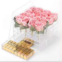 Nouveau Style personnalisé clair rectangulaire saint valentin cadeau Rose acrylique affichage boîte de rangement préservé fleur acrylique boîte avec couvercle