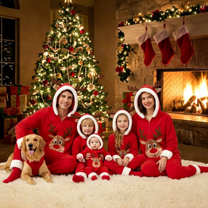 Novo Macacão de Flanela Macia com Estampa de Cabeça de Veado para o Natal 2026, com Capuz e Zíper, Roupas de Natal Combinando para a Família - Product Image 1