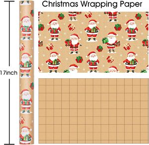 Papel de regalo navideño, papel kraft, diseño de Papá Noel de dibujos animados, con líneas de corte en la parte posterior, personalizable - Product Image 2
