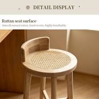 Tabouret de bar Japandi en bois de frêne clair avec cannage en rotin naturel, chaise d'îlot de cuisine moderne et organique pour l'Australie