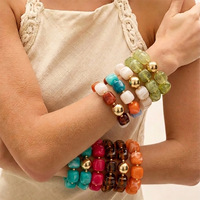 Bracelets de mode, bracelets bohèmes, ensemble de bracelets en perles de résine colorées, bijoux fantaisie à grosses perles, bracelet de couple