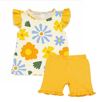 Ensemble de Vêtements Bio en Bambou pour Bébé Fille, Chemise à Volants et Short Décontracté à Motifs Floraux, Tenue de Nuit et d'Intérieur pour Enfants en Gros